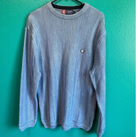 Chaps Blue Knit 100% Cotton Men's Pullover Sweater Medium - Picture 2 of 10
